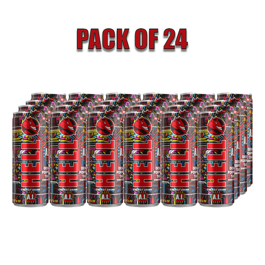 HELL AI Energy Drink | +20% More Caffeine | Vitamins B2, B3, B6, B12, C & D | No Preservatives | Environmentally Friendly Packaging | 24 x 250 ml | Compatible with HELL Energy