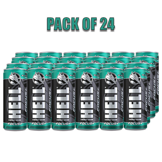 HELL FOCUS Energy Drink | +20% More Caffeine | Vitamins B2, B3, B6, B12, C & D | No Preservatives | Environmentally Friendly Packaging | 24 x 250 ml | Compatible with HELL Energy