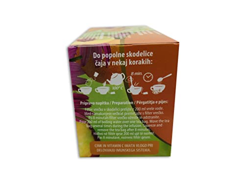 Fruitthee uit de Alpen - Beste kruidenthee met perzik- en zinksmaak 4 verpakkingen van 20 zakjes (80 theezakjes) (Sappige perzikgroene thee met zink - 80 zakjes)