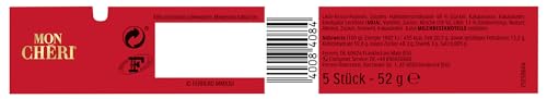 Ferrero Mon Chéri – Crunchy chocolate, fruity liqueur and an aromatic cherry – 15 packs of 5 individual chocolates