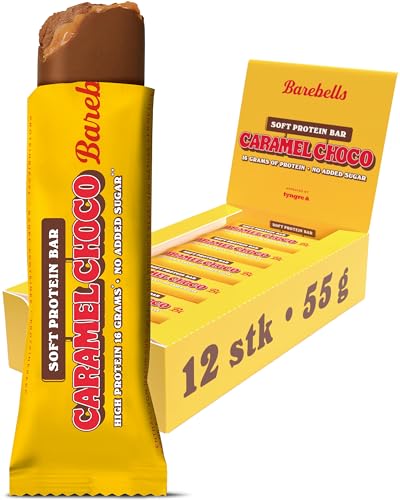 Barebells Protein Bar - Delicious Soft Protein Bars with Chocolate - Low Sugar, 16 g Protein, No Palm Oil - Soft Bar Caramel Choco, 12 x 55