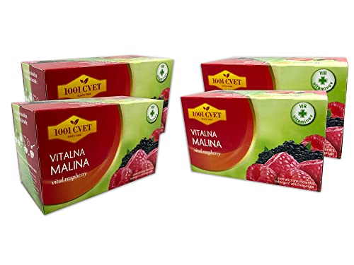 Vruchtenthee uit de Alpen - Beste kruidenthee met vitale frambozensmaak 4 verpakkingen van 20 zakjes (80 theezakjes) (Vital Raspberry Tea - 80 zakjes)