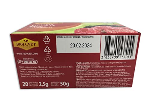 Vruchtenthee uit de Alpen - Beste kruidenthee met vitale frambozensmaak 4 verpakkingen van 20 zakjes (80 theezakjes) (Vital Raspberry Tea - 80 zakjes)