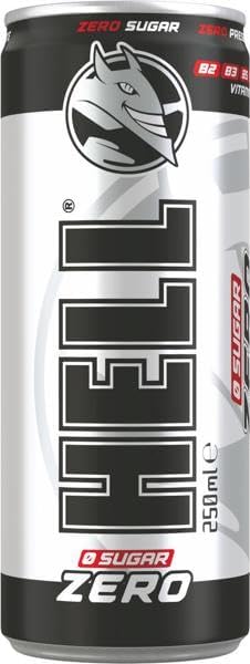HELL Energy Drink Zero | zuckerfrei | 24 x 250 ml Dosen Multipack | 32 mg/100 ml Koffein | enthält Vitamine B2 B3 B5 B6 B12 | Konservierungsstofffrei | vegan | reduziert Müdigkeit und steigert die