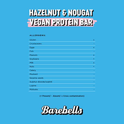 Barebells Protein bar, chocolate bar with 15 g protein and low carbohydrates, low calorie snacks after exercise, 12 x 55 g (hazelnut nougat vegan)