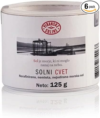 Solni Cvet - Fleur de Sel 125 g (Beschermde Oorsprongsbenaming) - puur biologisch en ongeraffineerd zeezout - geschikt voor koken en tafelzout (6 stuks)