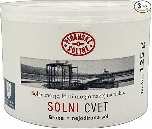Solni Cvet - Zoutbloem 125 g (Beschermde Oorsprongsbenaming) - Puur biologisch en ongeraffineerd zeezout - Uitstekend voor koken en tafelzout (verpakking van 3)