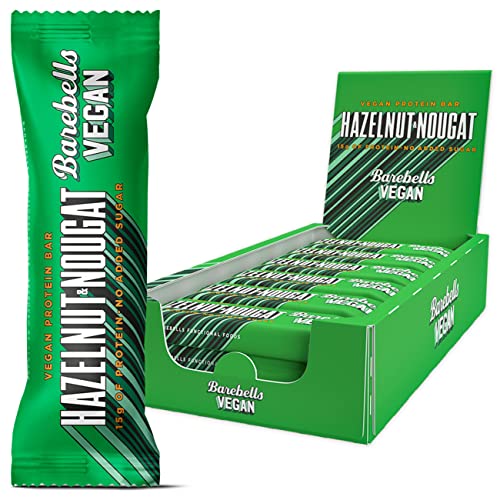 Barebells Protein bar, chocolate bar with 15 g protein and low carbohydrates, low calorie snacks after exercise, 12 x 55 g (hazelnut nougat vegan)