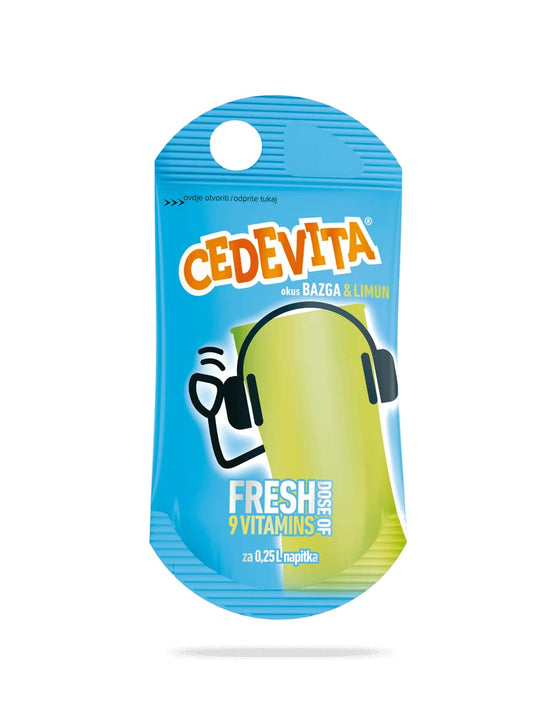 Cedevita Elderberry & Lemon Drink - 9 Vitamins, 25 Sachets x 19g, Refreshing Flavor