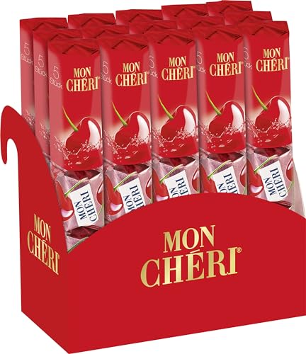 Ferrero Mon Chéri – Crunchy chocolate, fruity liqueur and an aromatic cherry – 15 packs of 5 individual chocolates