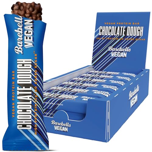 Barebells Vegan Protein Bar - Delicious Protein Bar with Chocolate - Low Sugar, 15 g Protein, No Palm Oil - Vegan Chocolate Dough, 12 x 55 g