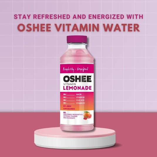 Oshee Vitamin Lemonade, Raspberry & Grapefruit Flavour 555ml (Pack of 6)  Magnesium, Niacin, Pantothenic Acid, Vitamin B6, Folic Acid, Biotin, Vitamin B17