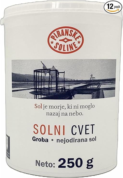 Solni Cvet - Fleur de Sel 250 g (Beschermde Oorsprongsbenaming) - puur biologisch en ongeraffineerd zeezout - uitstekend om mee te koken en als tafelzout (12 stuks)
