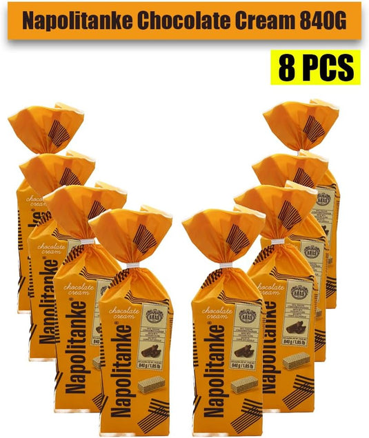 8 PCS - 840G NAPOLITANKE KRAS Premium Waffles - Premium Waffle Biscuits with Delicious Milk, Chocolate Cream - Various Sizes (840 g Chocolate & Cream, Pack of 8)