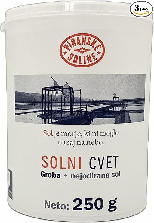 Solni Cvet Fleur de Sel 250g (Beschermde Oorsprongsbenaming) - Zuiver biologisch en ongeraffineerd zeezout - Ideaal voor koken en tafelzout (verpakking van 3)