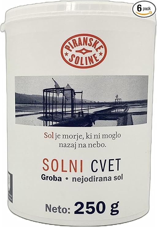 Solni Cvet Fleur de Sel 250g (Beschermde Oorsprongsbenaming) - Zuiver biologisch en ongeraffineerd zeezout - Ideaal voor koken en tafelzout (verpakking van 6)