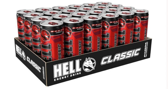 Energy Drink  HELL-CLASSIC | +20% More Caffeine | Vitamins B2, B3, B6, B12, C & D | No Preservatives | Environmentally Friendly Packaging | 24 x 250 ml | Compatible with HELL Energy