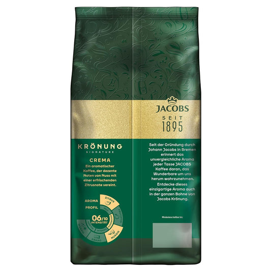 Jacobs Krönung Crema Coffee Beans 1 kg - Aromatic, Citrus Note, Nutty, Arabica & Robusta Beans, Intensity 6/10, Ideal for Café Crema