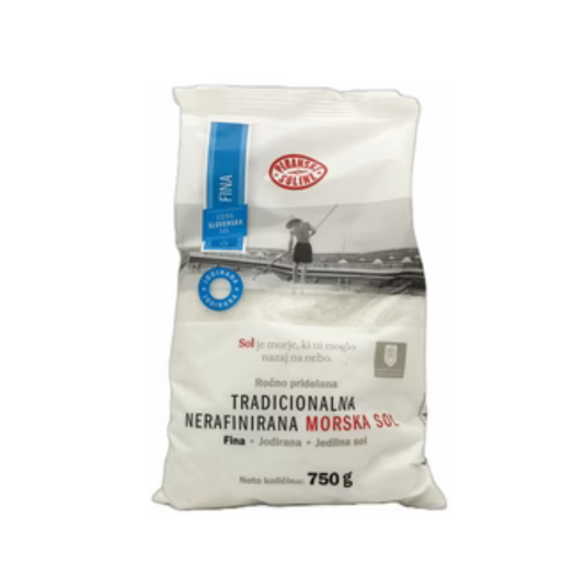 Traditioneel fijn gejodeerd ongeraffineerd zeezout (750 gram zak) - Volledig biologisch, ongeraffineerd
