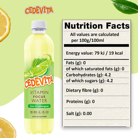 Cedevita Limeta & Lemongrass Drink, Refreshing Vitamin Beverage, 0.5L Bottle – Lime & Lemongrass Flavor, Ready-to-Drink Multivitamin Hydration