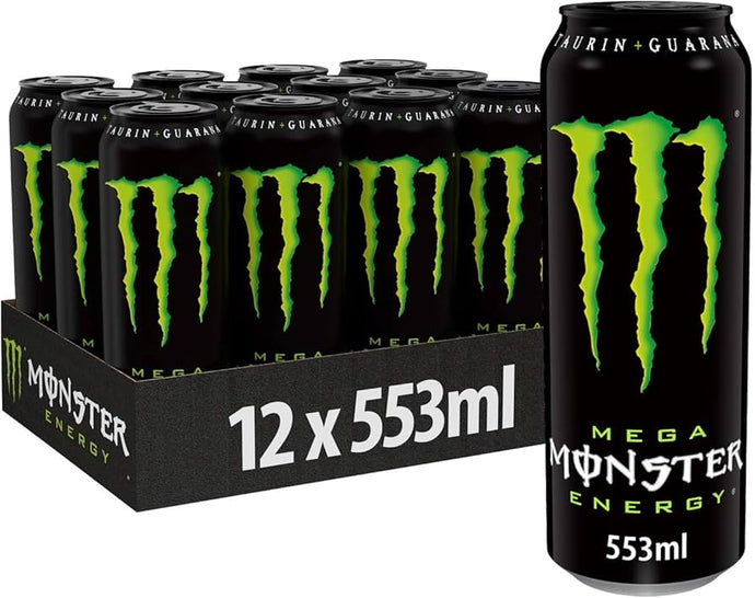 Monster Energy - Caffeinated Energy Drink with Classic Energy Flavour - in Resealable Disposable Tins (12 x 553 ml)