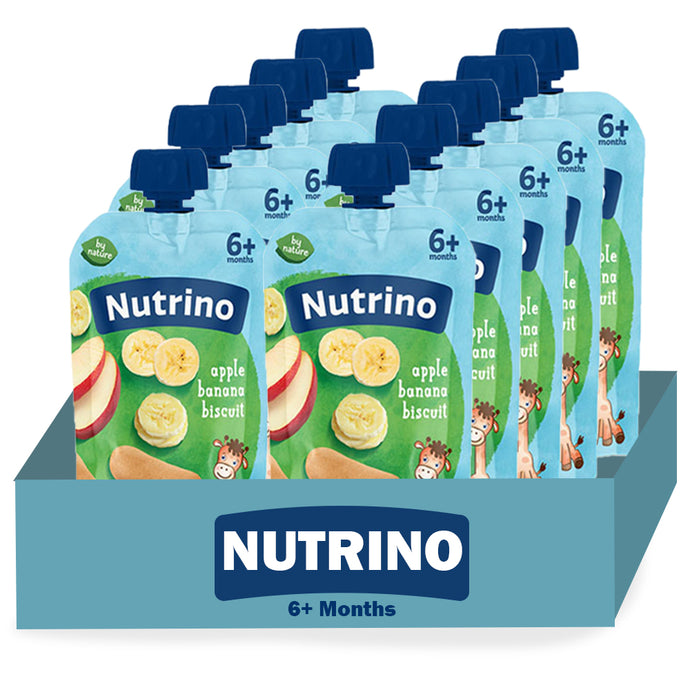 Nutrino Apple Banana Biscuit Fruit Puree – 10 x 100g Pouches – Smooth Fruit Blend for Babies and Toddlers – No Added Sugar or Preservatives – Convenient On-the-Go Snack