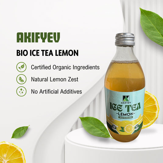 AKIFYEV BIO Ice Tea Lemon 12 x 330 ml | Premium Organic Ice Tea in Glass Bottles | Cold Brew + Nitrogen Flush | Natural, Vegan & Allergen-Free Refreshment