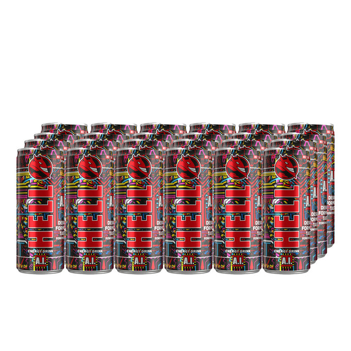 HELL AI Energy Drink | +20% More Caffeine | Vitamins B2, B3, B6, B12, C & D | No Preservatives | Environmentally Friendly Packaging | 24 x 250 ml | Compatible with HELL Energy