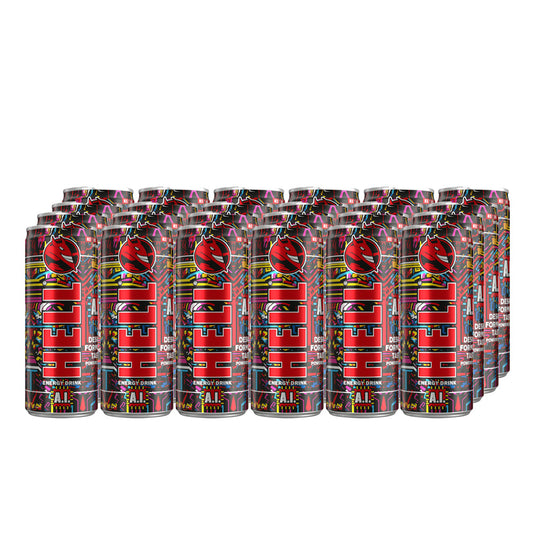 HELL AI Energy Drink | +20% More Caffeine | Vitamins B2, B3, B6, B12, C & D | No Preservatives | Environmentally Friendly Packaging | 24 x 250 ml | Compatible with HELL Energy