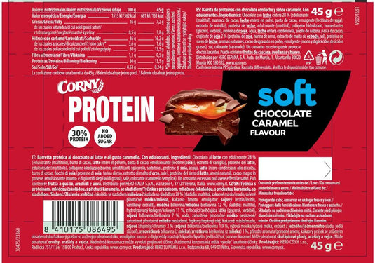 CORNY Protein Soft Choco Caramel 45 g Bars - 12 Pack