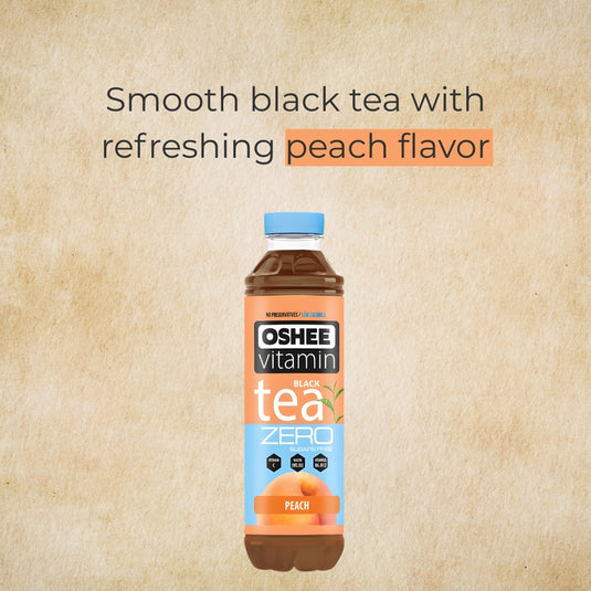 OSHEE Vitamin Tea Black Peach Sugar-Free 555 ml PET Bottle - Pack of 6