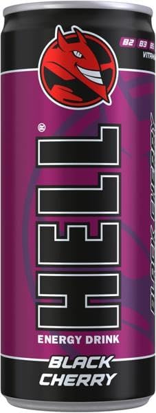 HELL BLACK CHERRY Energy Drink | +20% More Caffeine | Vitamins B2, B3, B6, B12, C & D | No Preservatives | Environmentally Friendly Packaging | 24 x 250 ml | Compatible with HELL Energy