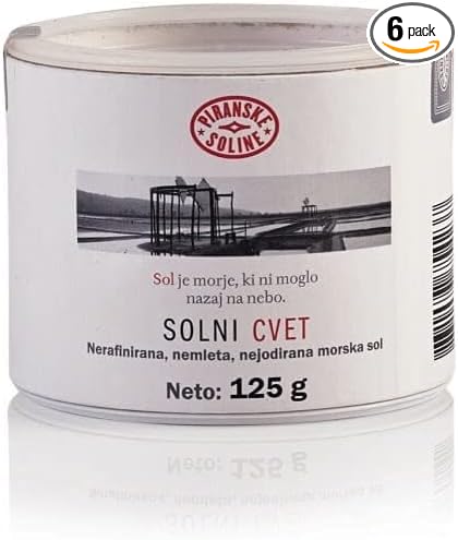 Solni Cvet - Zoutbloem 125 g (Beschermde Oorsprongsbenaming) - Puur biologisch en ongeraffineerd zeezout - Uitstekend voor koken en tafelzout (verpakking van 6) 