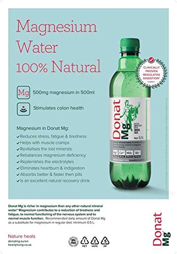 Natural Magnesium Water Spicy - 1000 mg Magnesium/1 L - 6 x 1 L - Clinically Tested - BPA Free PET1 Recyclable Bottle