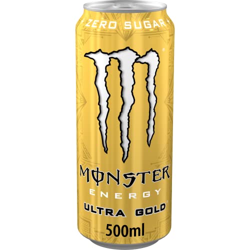 Monster Energy Ultra Gold - Caffeinated Energy Drink with Fruity Pineapple Flavour - No Sugar and No Calories - in Practical Disposable Tins (12 x 500 ml)