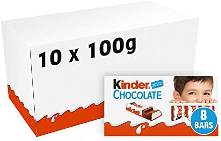 Ferrero kinder milk chocolate bars 10 packs 1kg of 8 bars each 100 grams (1000042179)