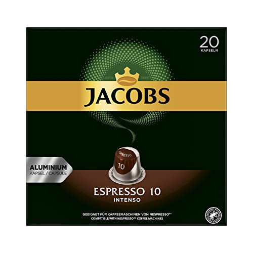 Jacobs Espresso Intenso Coffee Capsules, Intensity 10 of 12, 20 Nespresso®* Compatible Capsules for 20 Drinks