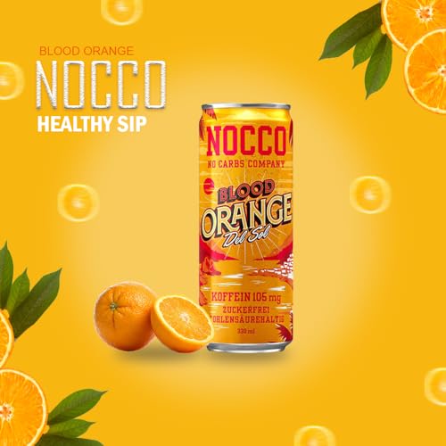 Load image into Gallery viewer, NOCCO BCAA Drink incl. deposit - Apple flavor - Fitness drink with aloe vera - Sugar-free &amp; caffeine-free - No Carbs Company (12 Cans, Blood Orange)
