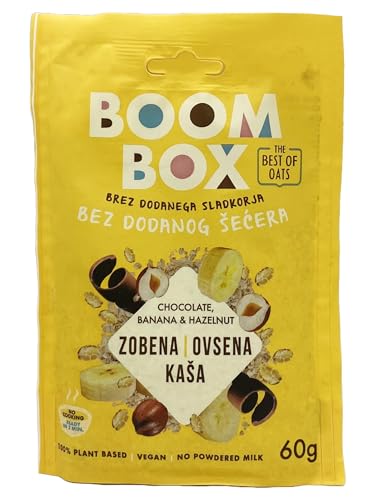 16 Pack - BOOM BOX Oatmeal – healthy breakfast selection (banana, hazelnut- 60g)