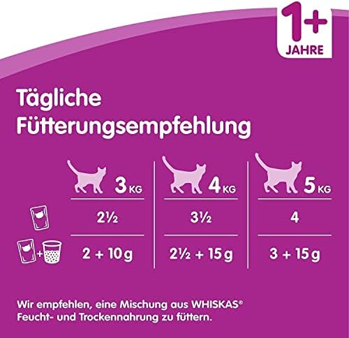 Whiskas 1 + cat food ragout - mixed selection in jelly - high quality wet food with important ingredients, 4 x 12 x 85g (packaging may vary)