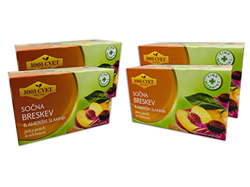 Fruit Tea from the Mountains of the Alps - Best Herbal Tea with Peach and Zinc Flavour 4 Packs of 20 Bags (80 Tea Bags) (Juicy Peach Green Tea with Zinc - 80 Bags)