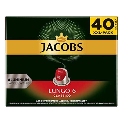 Jacobs Lungo 6 Classico Coffee Capsules, Nespresso Compatible, Coffee, 160 Capsules, 5.2 g Each