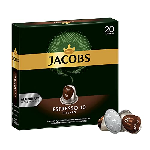 Jacobs Espresso Intenso Coffee Capsules, Intensity 10 of 12, 20 Nespresso®* Compatible Capsules for 20 Drinks