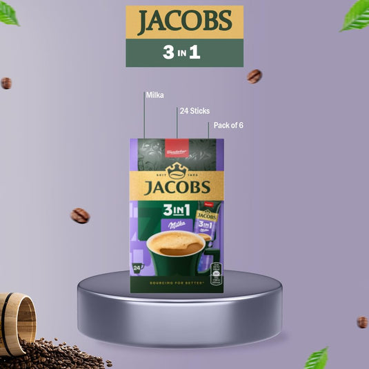 JACOBS 3in1 Milka Instant Coffee Powder – Coffee Mix with Milka Chocolate Flavor, Sugar & Creamer – 24 Sticks (297.6g) | Also Available in 144 Sticks (6 Boxes)
