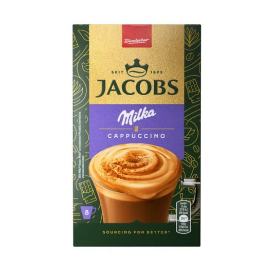 Jacobs Milka, cappuccino, 8 sticks, 126.4 g, single portions, fresh supply of wholesale, strong and rich coffee
