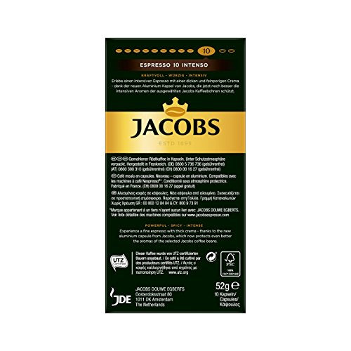 Load image into Gallery viewer, Jacobs Espresso Intenso Coffee Capsules, Intensity 10 out of 12, 10 Nespresso®* Compatible Capsules, Pack of 1 (1 x 52 g)
