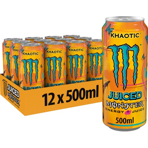 Monster Energy Juiced Khaotic Cafeïnehoudende Energiedrank met Tropische Citrussmaak in Praktische Wegwerpblikken (12 x 500 ml) 