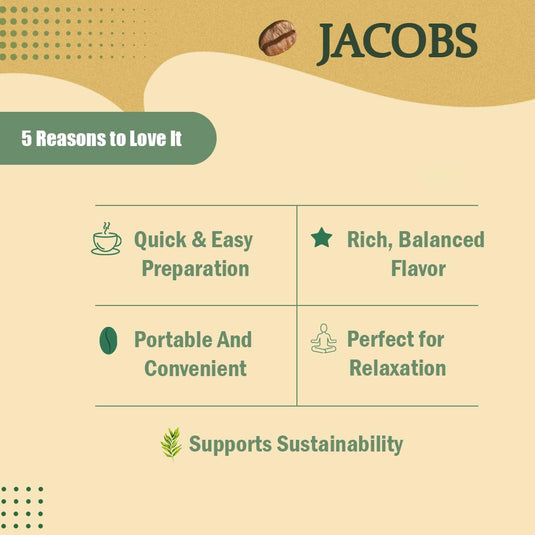 Jacobs 3-in-1, instant coffee powder, 24 sticks/sachets, 302.4 g, 6 packs of 24 sticks, total 144 sticks