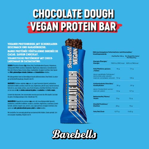 Load image into Gallery viewer, Barebells Vegan Protein Bar - Delicious Protein Bar with Chocolate - Low Sugar, 15 g Protein, No Palm Oil - Vegan Chocolate Dough, 12 x 55 g
