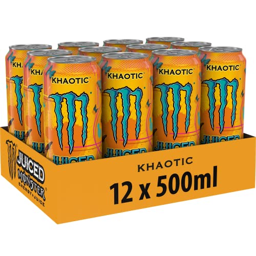 Monster Energy Juiced Khaotic Cafeïnehoudende Energiedrank met Tropische Citrussmaak in Praktische Wegwerpblikken (12 x 500 ml) 